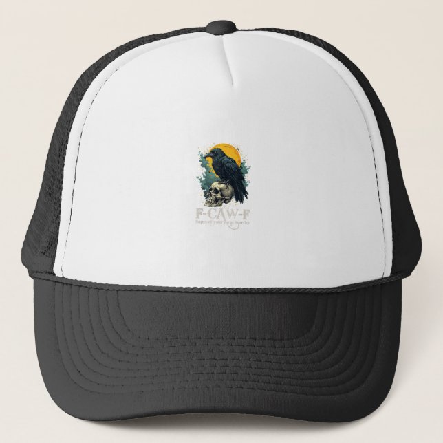 Crow F-Caw-F Funny Skull Moon Design Trucker Hat (Front)