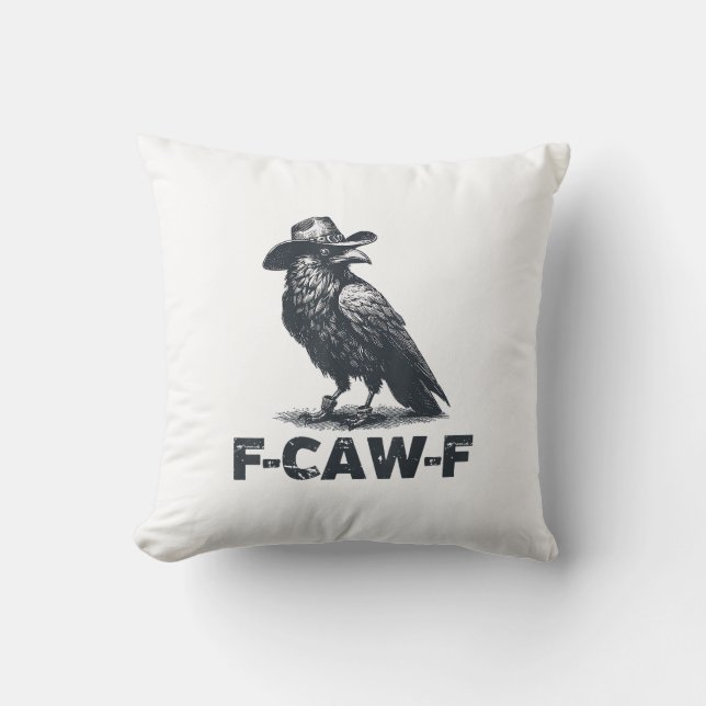 Crow F-Caw-F Retro Crow Lover Throw Pillow (Front)