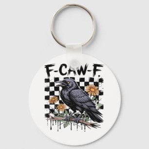 Crow Flowral, F-Caw-F Funny Bird FCAWF Moon Gothic Keychain