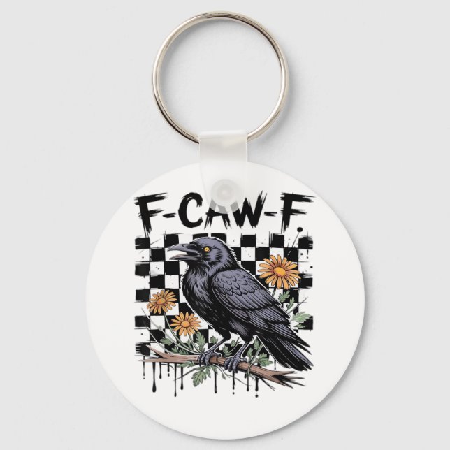 Crow Flowral, F-Caw-F Funny Bird FCAWF Moon Gothic Keychain (Front)