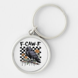 Crow Flowral, F-Caw-F Funny Bird FCAWF Moon Gothic Keychain