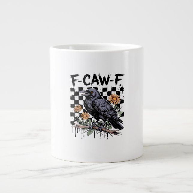 Crow Flowral, F-Caw-F Funny Bird FCAWF Moon Gothic Large Coffee Mug (Front)