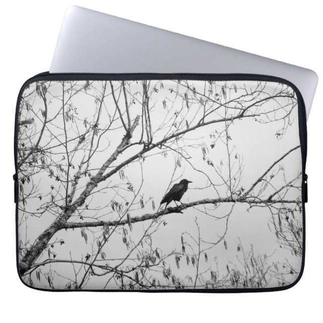 Crow in a Birch Tree Laptop Sleeve (Front)