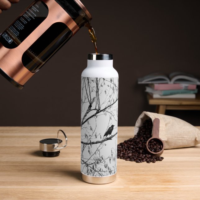 Crow in a Birch Tree Water Bottle (Coffee)