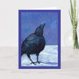 Crow In Snow: Art: Winter: Purple, Black, White Card