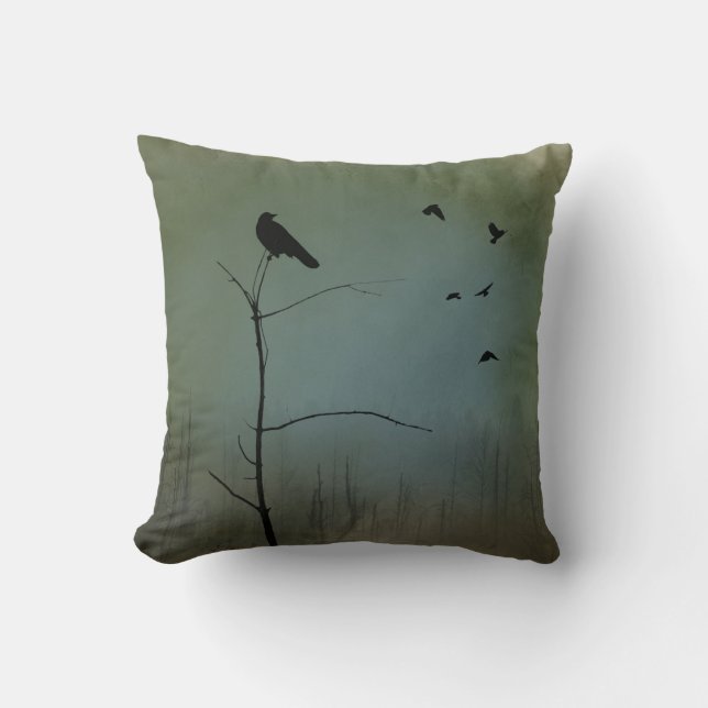 Crow In Tree  Throw Pillow (Front)