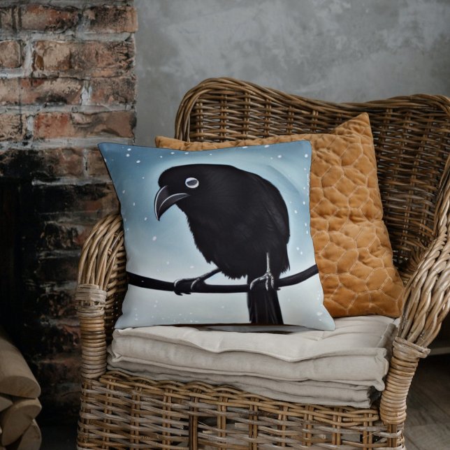 Crow in Winter Throw Pillow (Creator Uploaded)