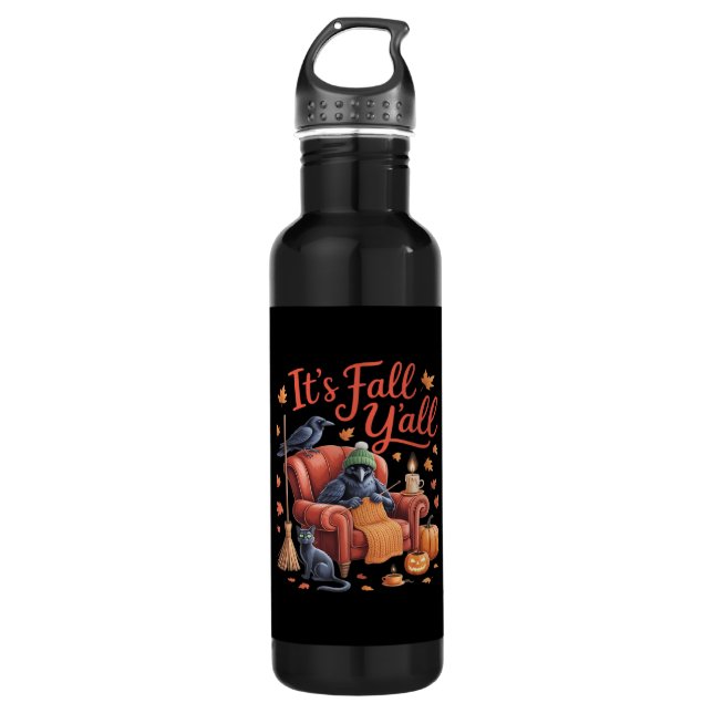 Crow It’s Fall Y’all Pumpkins Fall Autumn Hallowee 710 Ml Water Bottle (Front)