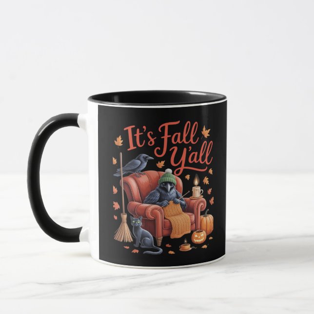 Crow It’s Fall Y’all Pumpkins Fall Autumn Hallowee Mug (Left)