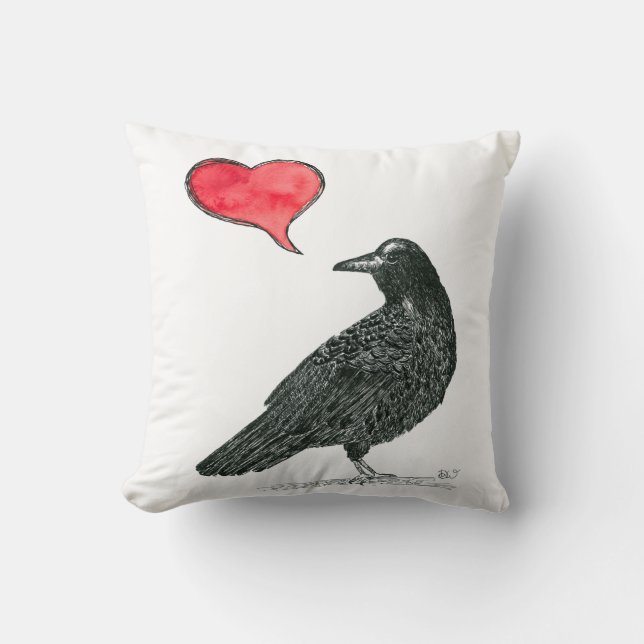 Crow Love Throw Pillow (Front)