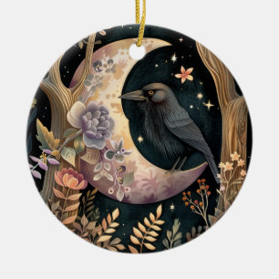 Crow Moon Ceramic Ornament