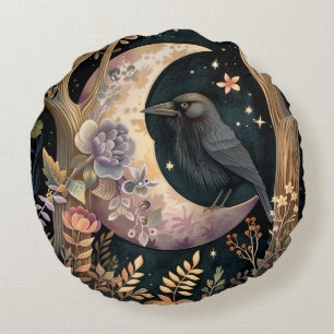 Crow Moon Round Pillow