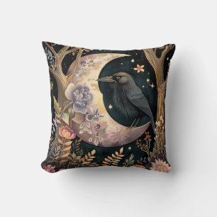 Crow Moon Throw Pillow