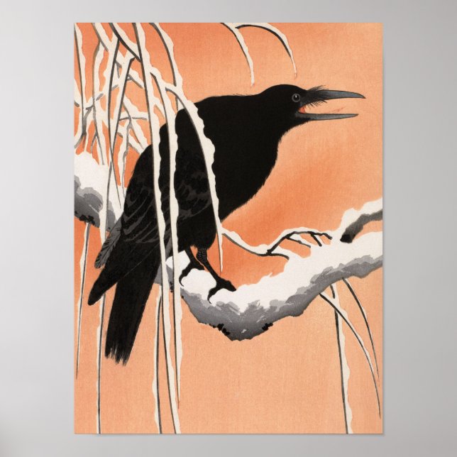 Crow on a Snow Covered Branch by Ohara Koson Poster (Front)