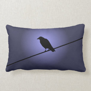Crow on a Telephone Wire Lumbar Pillow