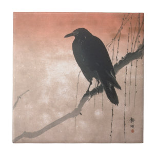 Crow on a Willow Branch Tile