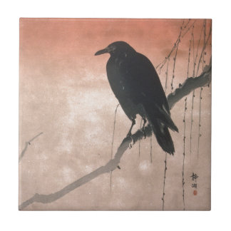 Crow on a Willow Branch Tile