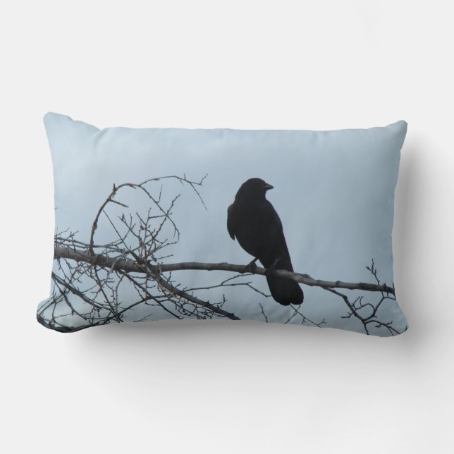 crow On Branch Throw Pillow (Front)