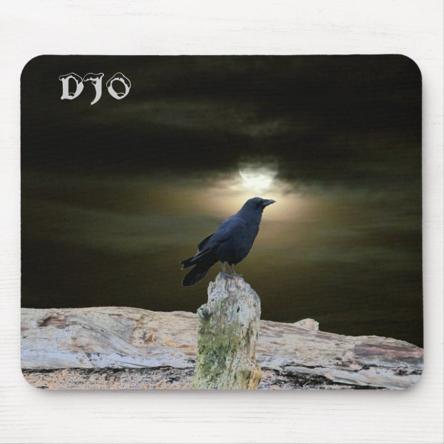 Crow on Driftwood Beach getting Moon Tan Mouse Pad (Front)