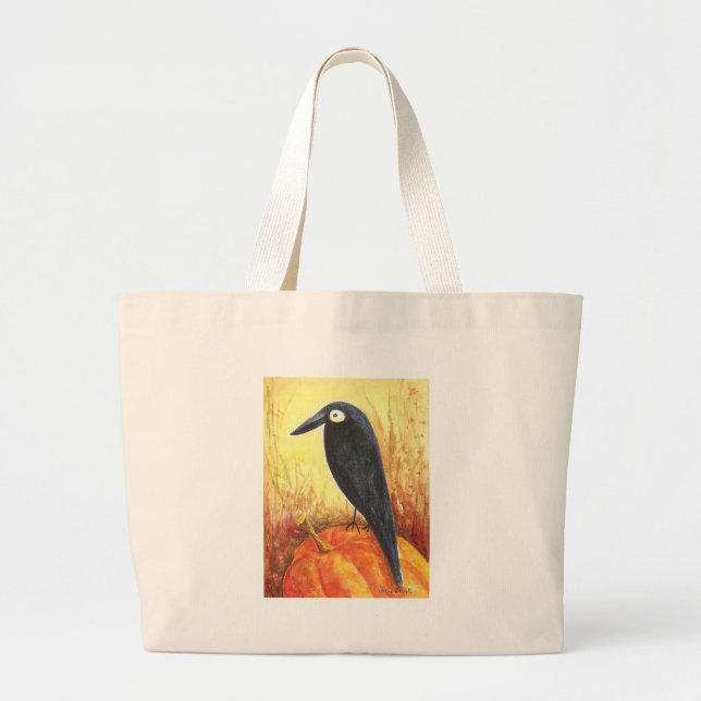 Crow on Pumpkin Large Tote Bag (Front)