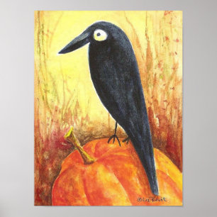 Crow on Pumpkin Poster by Liz Revit