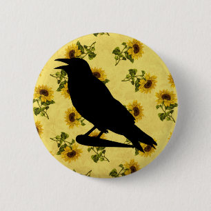 Crow on Sunflowers 2 Inch Round Button