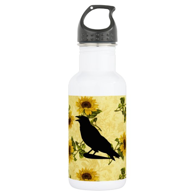 Crow on Sunflowers 532 Ml Water Bottle (Front)