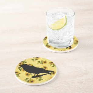 Crow on Sunflowers Coaster