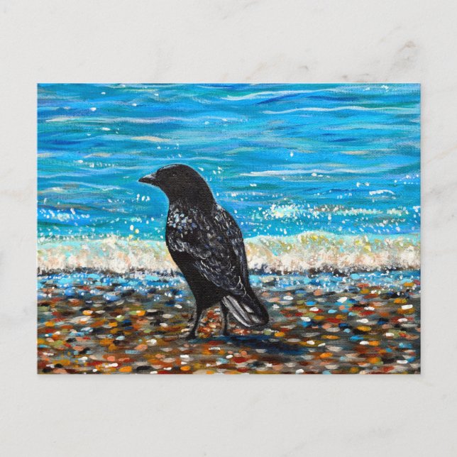 Crow on the Beach 2 Painting Postcard (Front)
