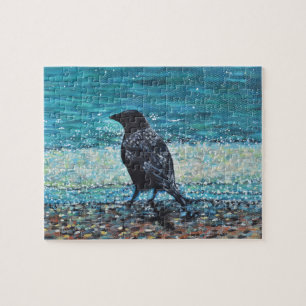 Crow on the Beach Painting Jigsaw Puzzle