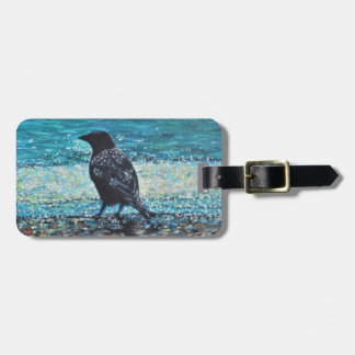 Crow on the Beach Painting Luggage Tag