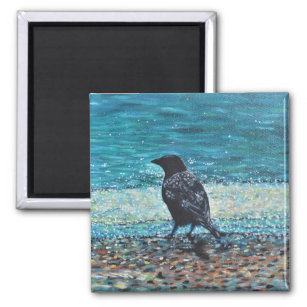 Crow on the Beach Painting Magnet