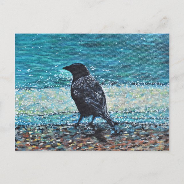 Crow on the Beach Painting Postcard (Front)
