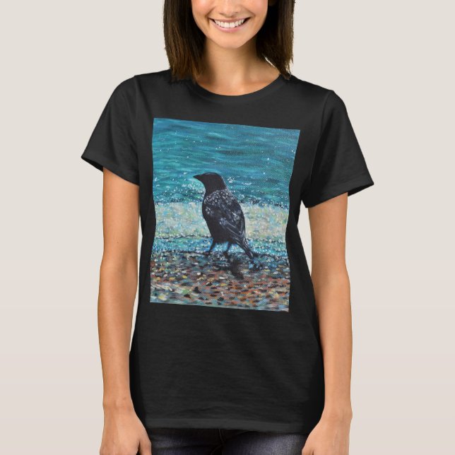 Crow on the Beach Painting T-Shirt (Front)
