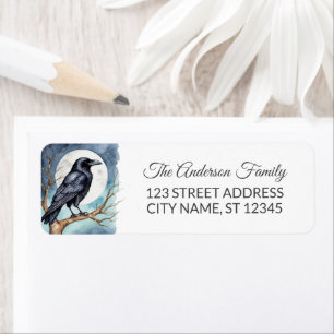 Crow on Tree with Moon Halloween Return Address 