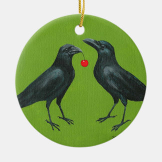 crow pair w/cherry ornament