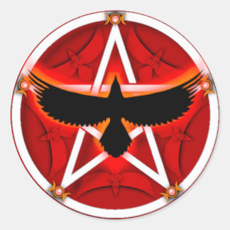 Crow Pentacle - Red Classic Round Sticker