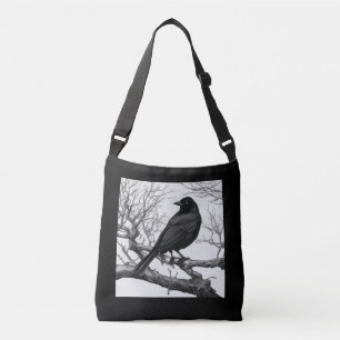 Crow Perched on Bare Winter Branches Crossbody Bag