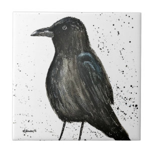 Crow Raven Black rustic vintage kitchen Bird Chic Tile