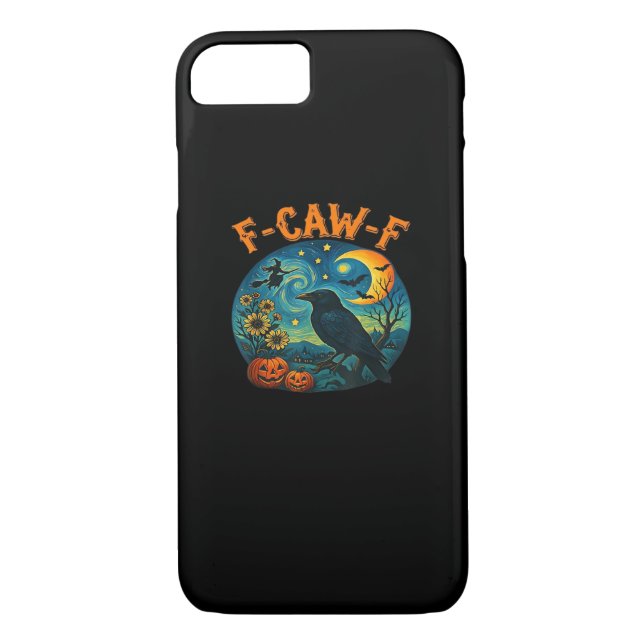 Crow Raven F-Caw-F Funny Halloween Gothic Checkere Case-Mate iPhone Case (Back)