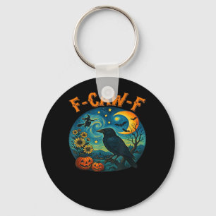 Crow Raven F-Caw-F Funny Halloween Gothic Checkere Keychain