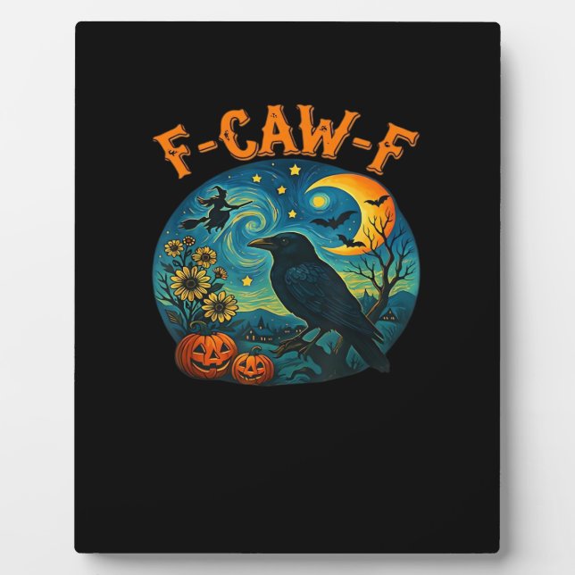 Crow Raven F-Caw-F Funny Halloween Gothic Checkere Plaque (Front)