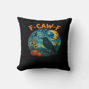 Crow Raven F-Caw-F Funny Halloween Gothic Checkere Throw Pillow