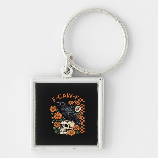 Crow Raven F-Caw-F Funny Halloween Gothic Creative Keychain (Front)