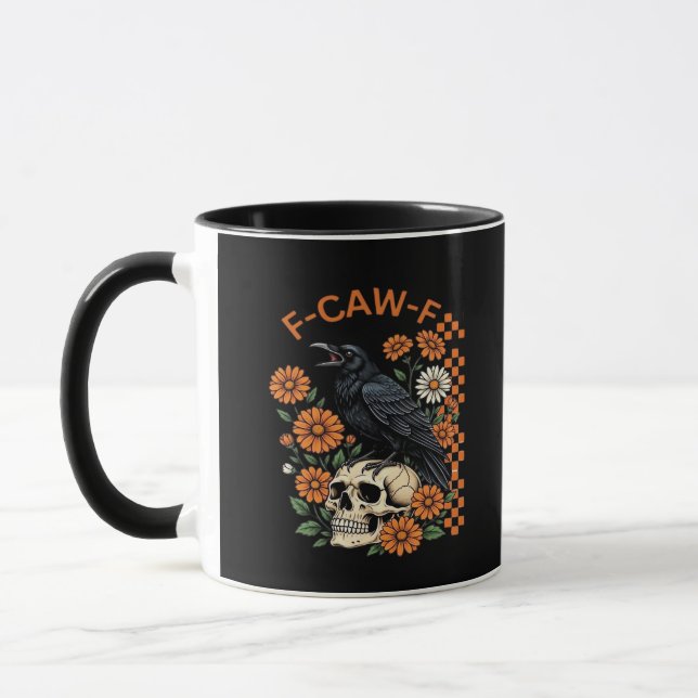 Crow Raven F-Caw-F Funny Halloween Gothic Creative Mug (Left)