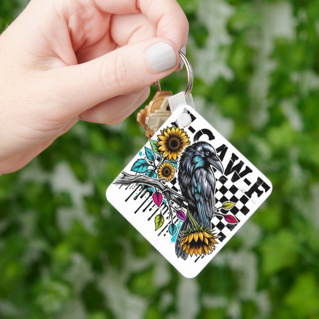 Crow Raven F-CAW-F Funny Halloween Keychain (Hand)