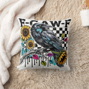 Crow Raven F-CAW-F Funny Halloween Throw Pillow