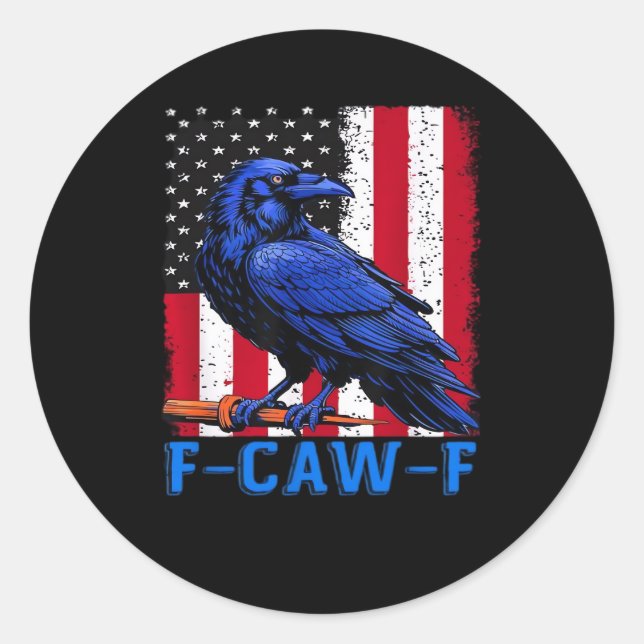 Crow Raven Funny F-Caw-F Minimal Clean Classic Round Sticker (Front)