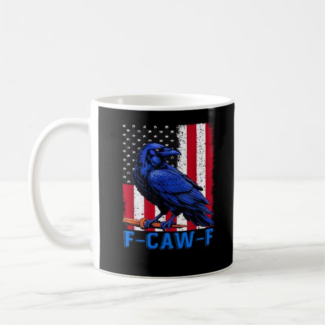 Crow Raven Funny F-Caw-F Minimal Clean Coffee Mug (Left)
