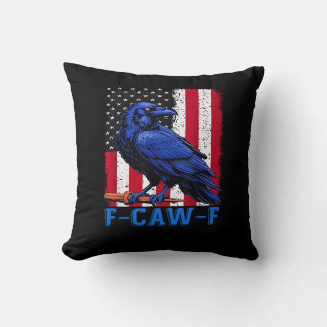 Crow Raven Funny F-Caw-F Minimal Clean Throw Pillow (Front)